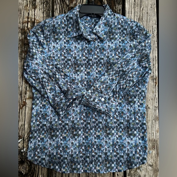 Lisette L Montreal Women’s Button Down 3/4 Sleeve Mosaic Print M Blouse A-8 - Picture 3 of 5